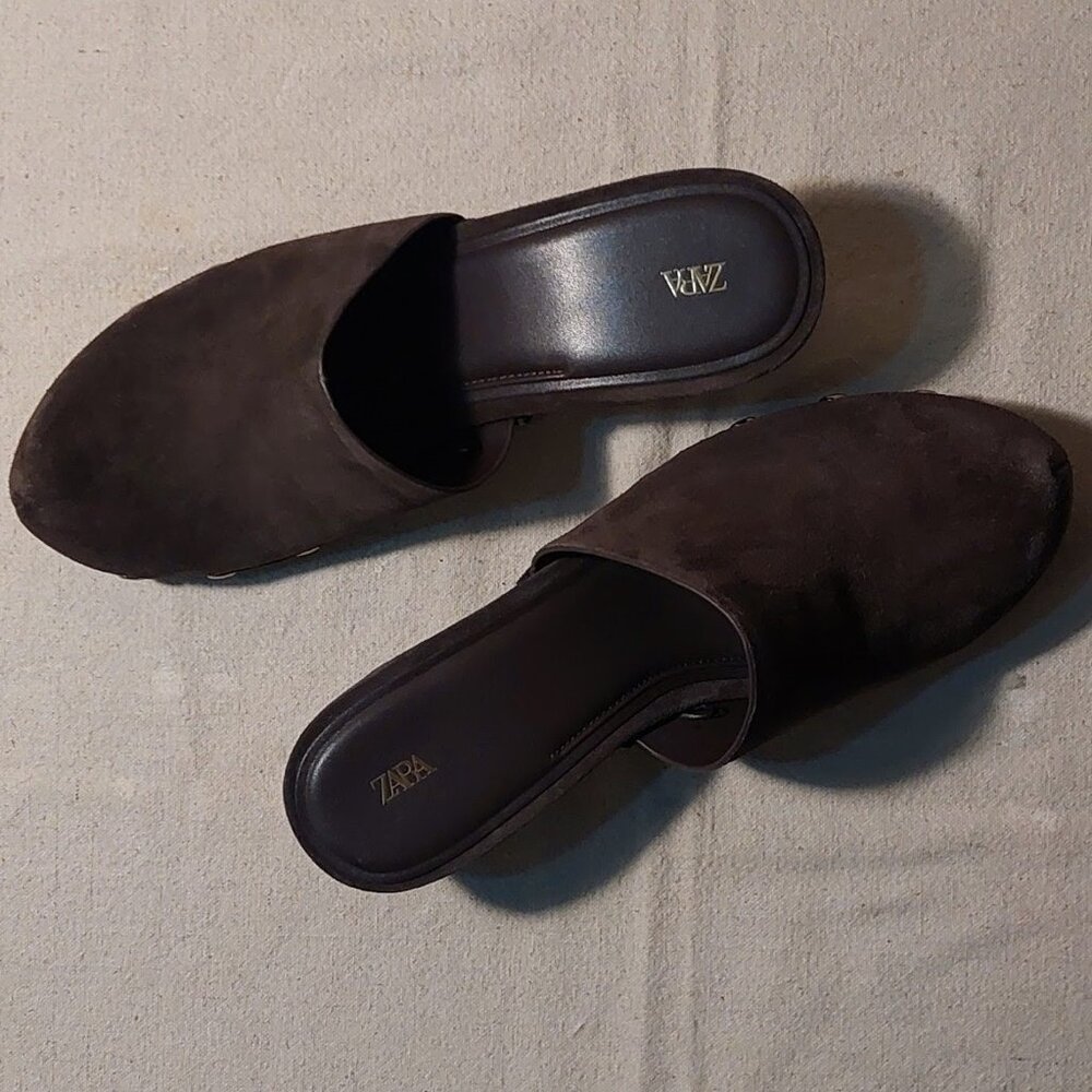 Zara Black Studded Suede Mules - Picture 4 of 7